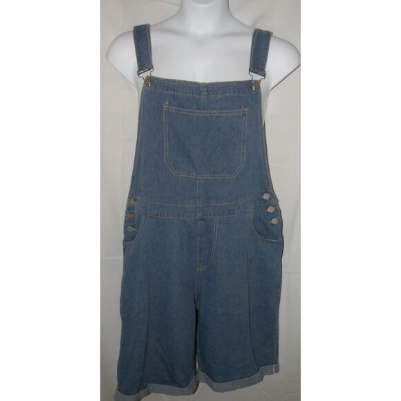 NEW NWT Womens Plus Sz 1X Casual Wear Cuffed Denim Blue Jean Overalls Shortalls - Picture 1 of 4